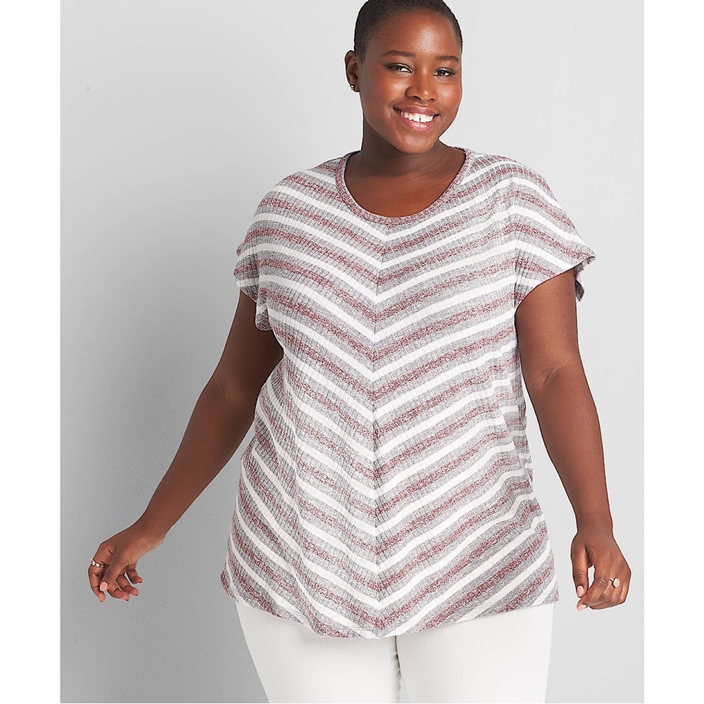 Lane Bryant‎ Women’s Size 18/20 Dolman-Sleeve Chevron Stripe Red/White/Gray Top